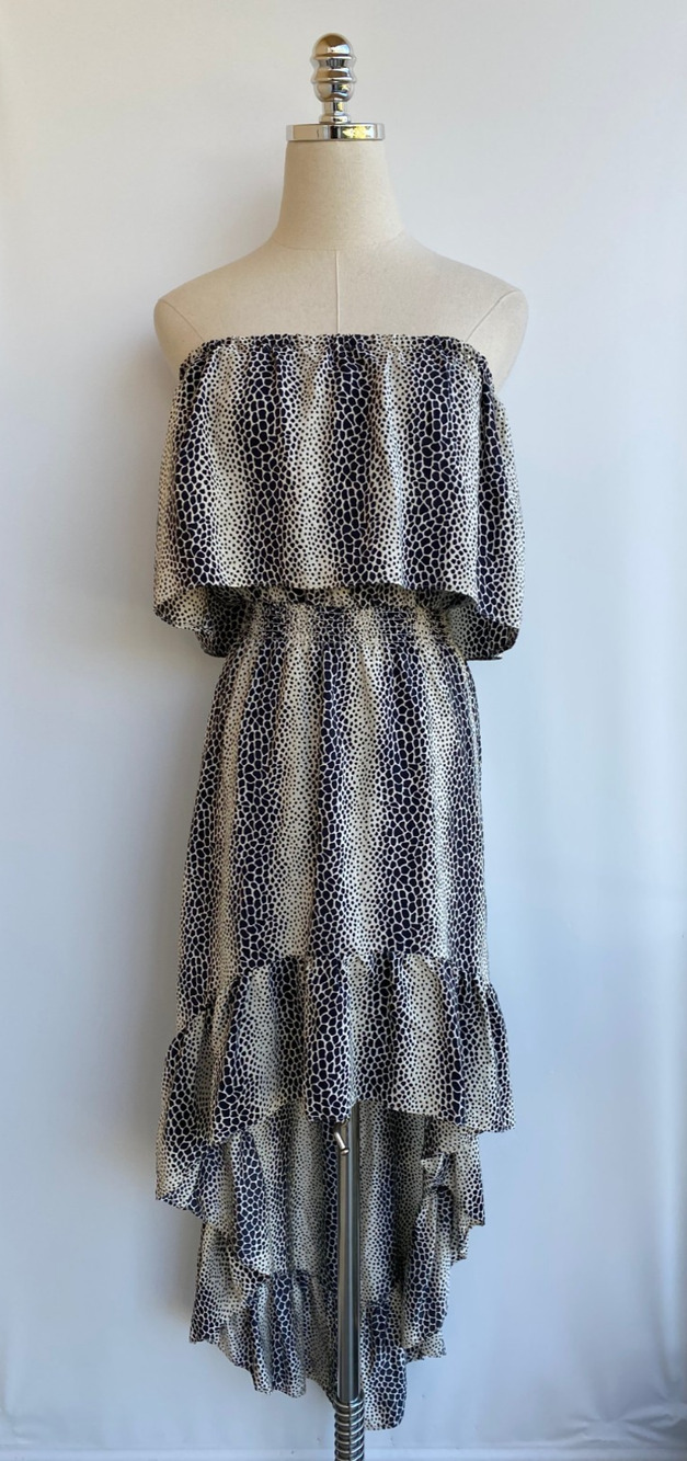 Parker Black Animal Print Silk Chiffon Dress S/P Party High Low Designer